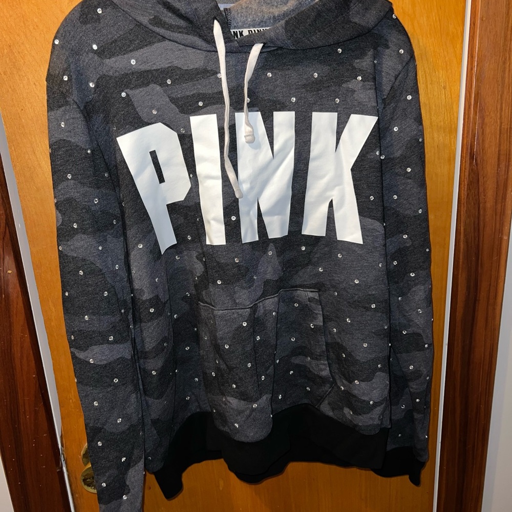 Gray Camouflage Hoodie with White Lettering